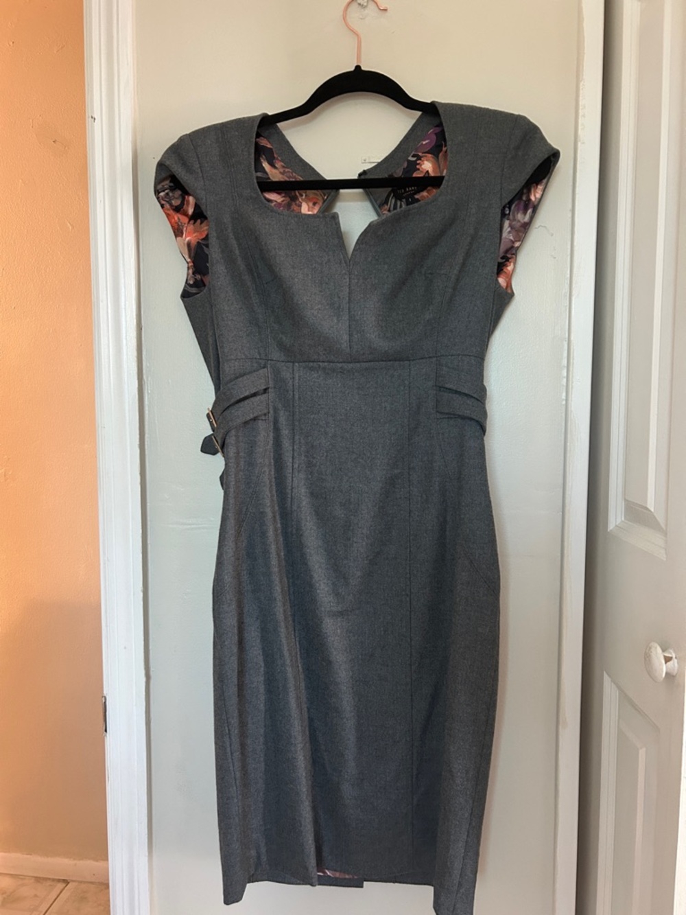 Ted Baker London Gray Sheath Dress with Floral Trim